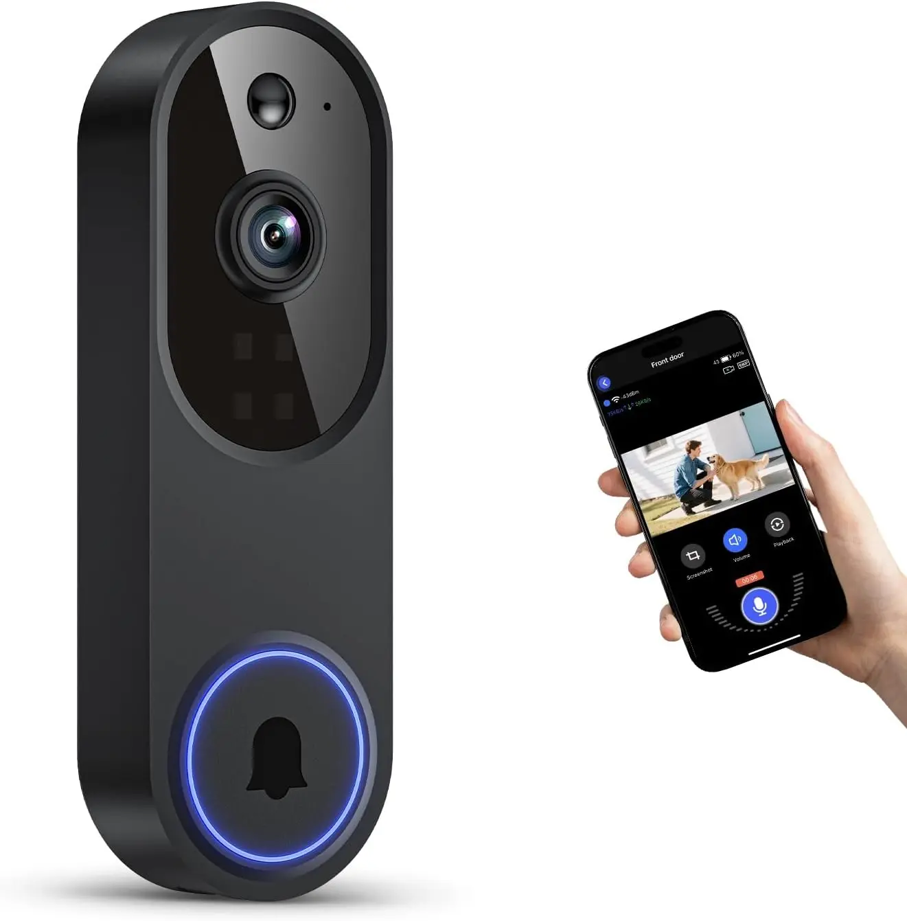 Timbre inalámbrico con cámara 1080p, detección humana por IA, audio bidireccional, visión nocturna, Wi-Fi 2,4G y almacenamiento en la nube
