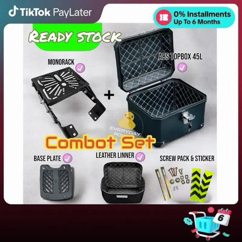 45 L ABS Motorcycle Top Box and Folding Rack Combo with Monorack for Y15/Y16, LCV1-V8, RS150/RSX, NMAX, VARIO160 and KRISS 110 MR3