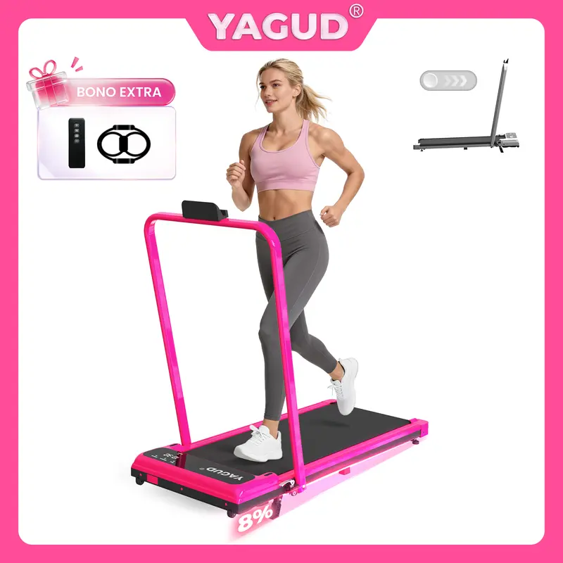【Kemiringan Dapat Disesuaikan】YAGUD Walking Pad Lipat, Treadmill Senyap dengan Suara Rendah, Kapasitas hingga 120 kg, Remote Control, Roda untuk Kemudahan Pemindahan, Pita Resistansi, Gym di Rumah