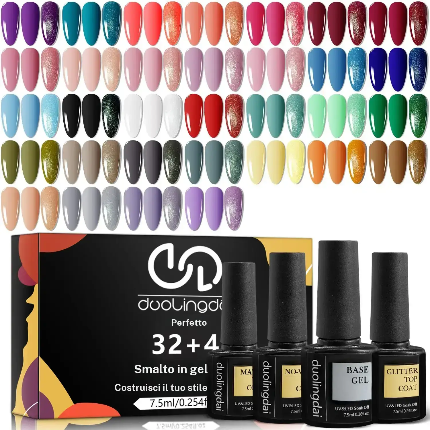 Kit Dld com 32+4 cores de esmalte em gel, nudes e cores vivas de alta saturação, com base e top coat, removível, para unhas UV/LED e manicure em casa