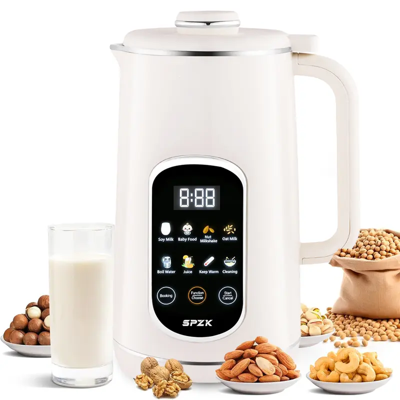 SPZK Macchina Multifunzione 8 in 1 per Latte di Noci e Soia, Riscaldamento Automatico, Preparazione Bevande Fai da Te: Latte al Cioccolato, Latte di Avena, Interno in Acciaio Inox, Interruttore di Sicurezza, Pulizia Automatica