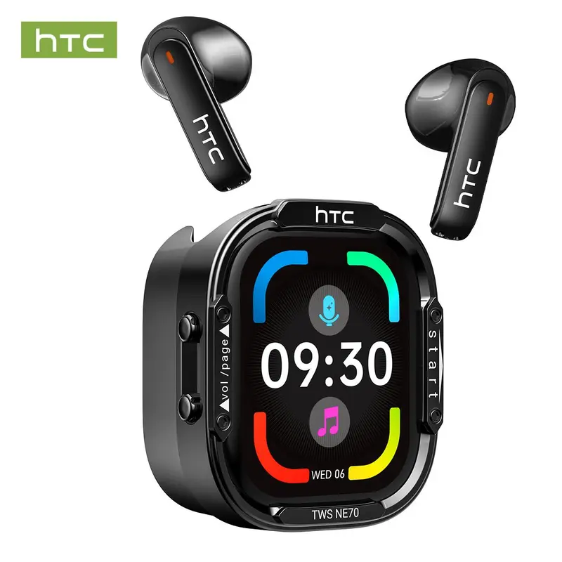 HTC NE70 TWS 무선 이어폰 Bluetooth 6.0 터치 LED 경량 디자인 IPX5 내장 마이크 60시간 배터리 게이밍·사무실·운동·통화용 iOS Android 호환