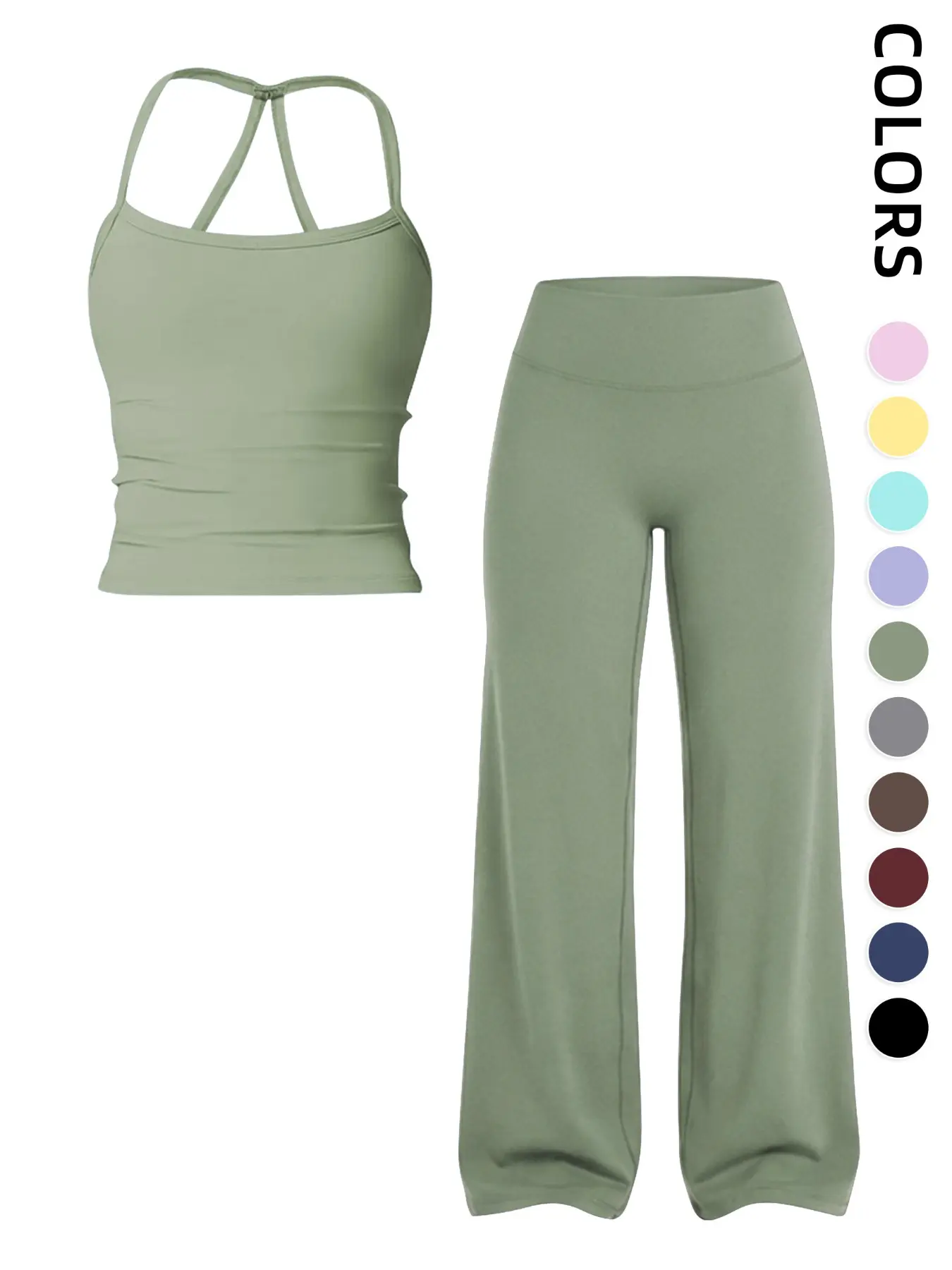Conjunto deportivo para mujer con camiseta sin mangas y pantalón recto de pierna ancha, ropa elástica y cómoda para yoga, fitness, running y gimnasio