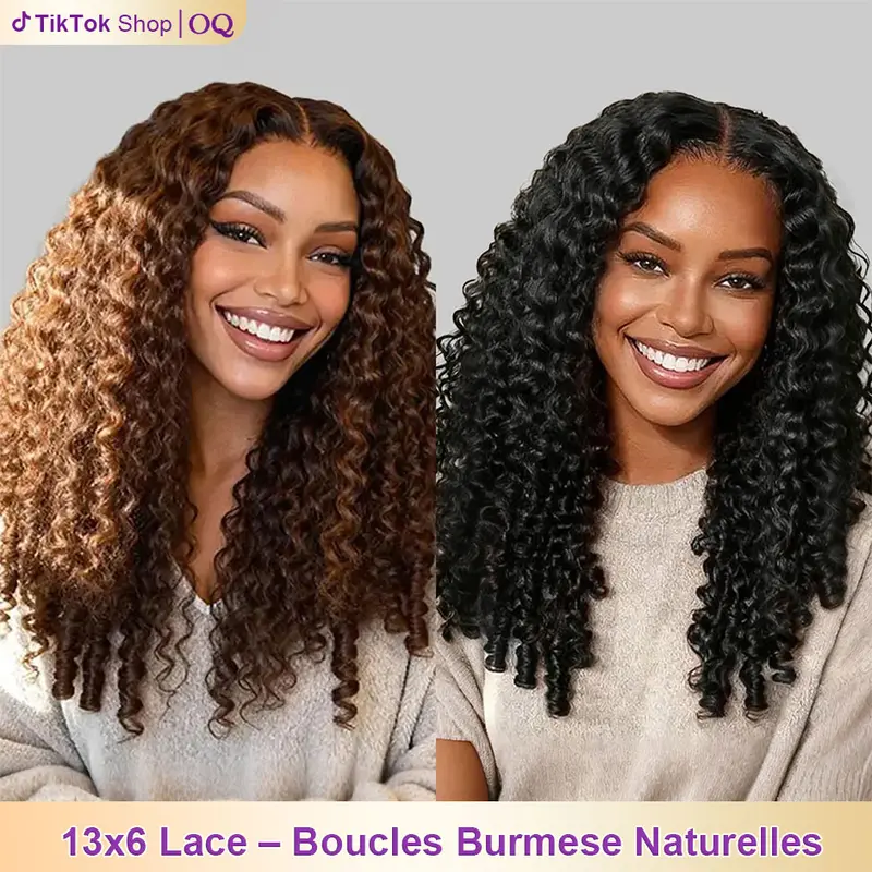 OQ HAIR Burmese Curly 13x6 Glueless Human Hair Lace-Front Wig with Pre-Cut Lace, Bleached Knots and Adjustable Drawstring