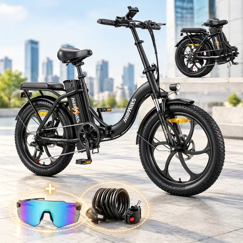 Bici elettrica pieghevole HillMiles MilePort 1 per adulti con batteria rimovibile 36V 13Ah, ruote grosse 20"×3.0", motore 250W, velocità massima 25 km/h e autonomia fino a 100 km, bici elettrica per pendolari urbani