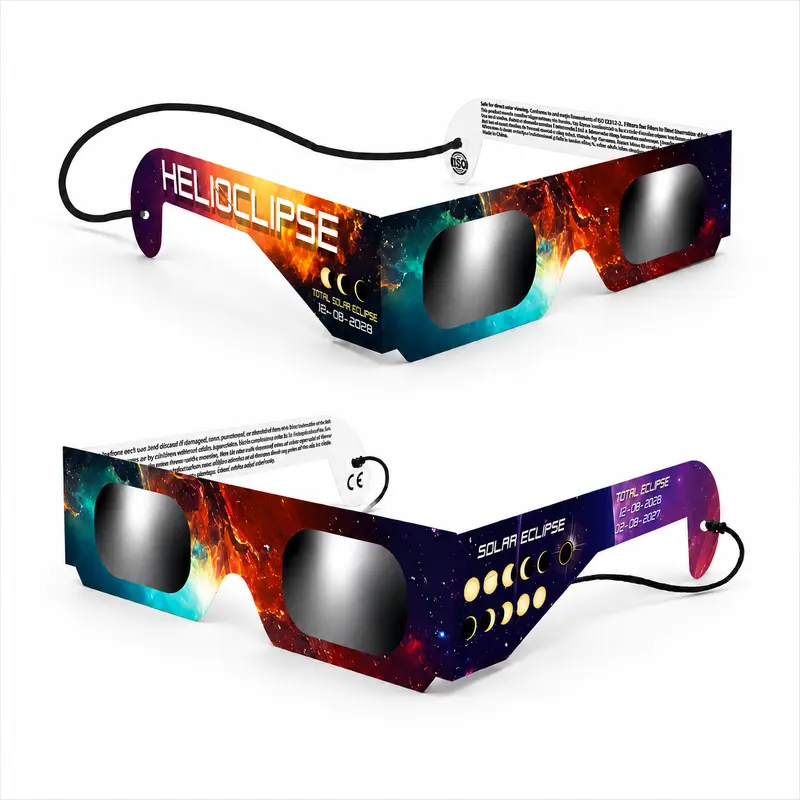 Kacamata Gerhana Matahari Helioclipse untuk 8 Juni 2024, Bersertifikat ISO 12312-2 dengan Filter Smartphone