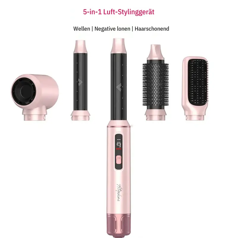 Atopskins 5‑in‑1‑Styler, Haartrockner mit Temperaturregelung, Magischer Styler, Haartrockner mit Heißluftkamm, Glättungskamm, Rundbürste, Lockenstab, Set mit Heißluftkamm