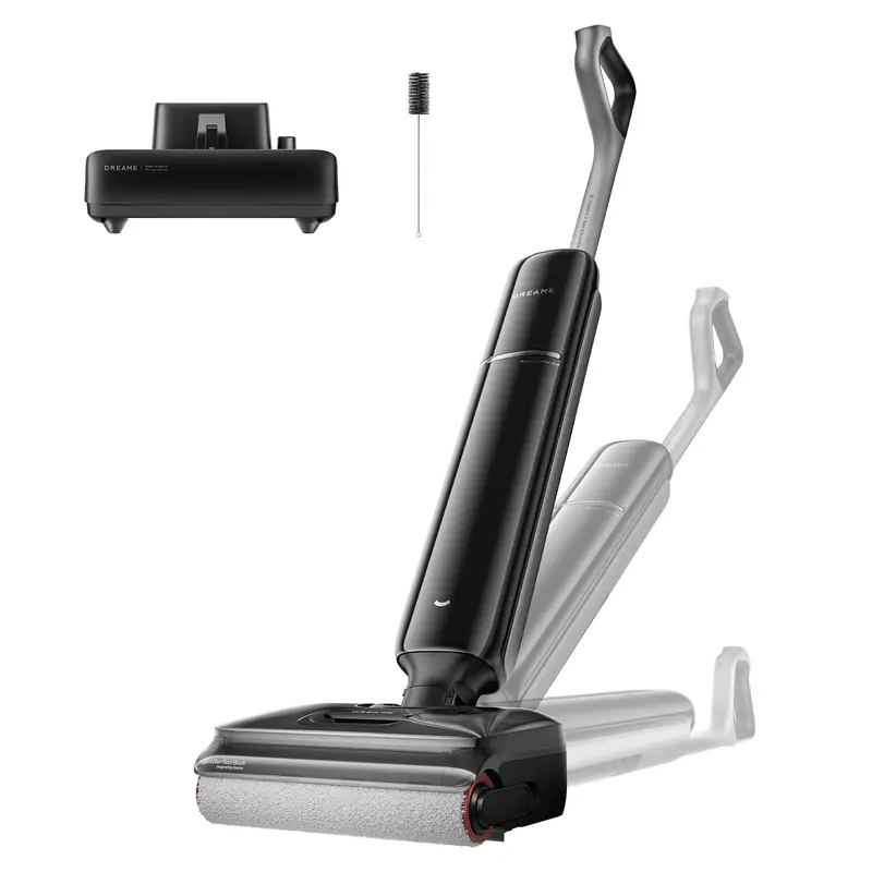 DREAME T12 Pro 吸拖一体机，9.85 cm超薄机身、25,000 Pa吸力、95 °C热水洗及95 °C热风烘干，主打0缠绕、0水痕，续航60 min