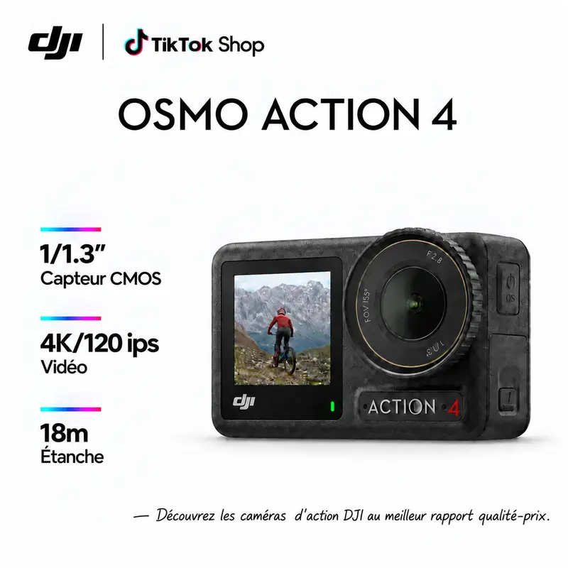 DJI Osmo Action 4 Waterproof Action Camera, 4K/120 FPS, 1/1.3-Inch Sensor, 10-Bit D-Log M, 1,770mAh Battery