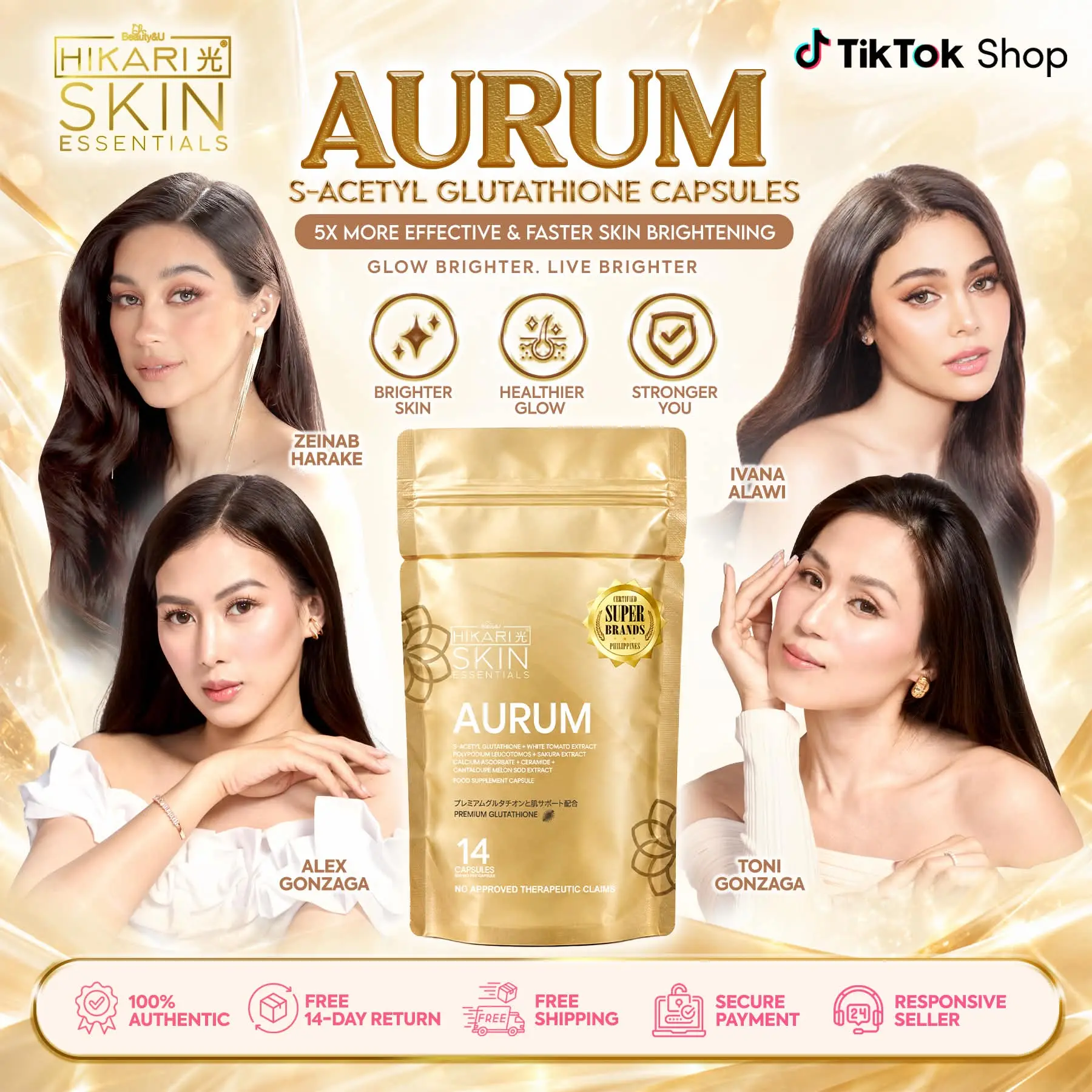 [Tặng quà] Viên uống làm đẹp HIKARI Aurum S-Acetyl Glutathione 30 Beauty bổ sung vitamin, hỗ trợ da sáng và sức khỏe tổng thể