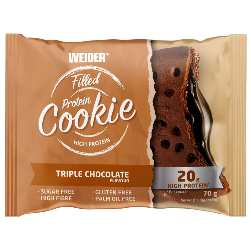 Weider Filled Protein Cookie (10x70g) Galletas proteicas con 20g de proteína por porción, ideales para un aporte extra de proteínas y energía, Sin aceite de palma, sin gluten y sin azucares añadidos