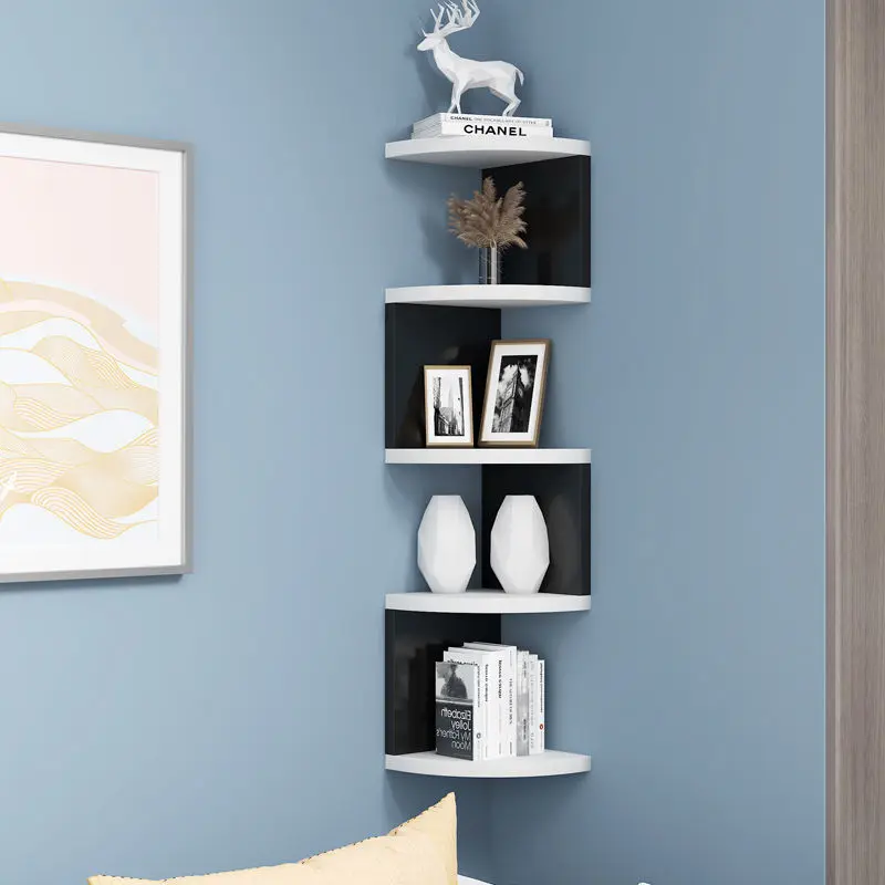 Estantería esquinera flotante de 5 niveles para pared, multifuncional y decorativa, para cocina y sala de estar