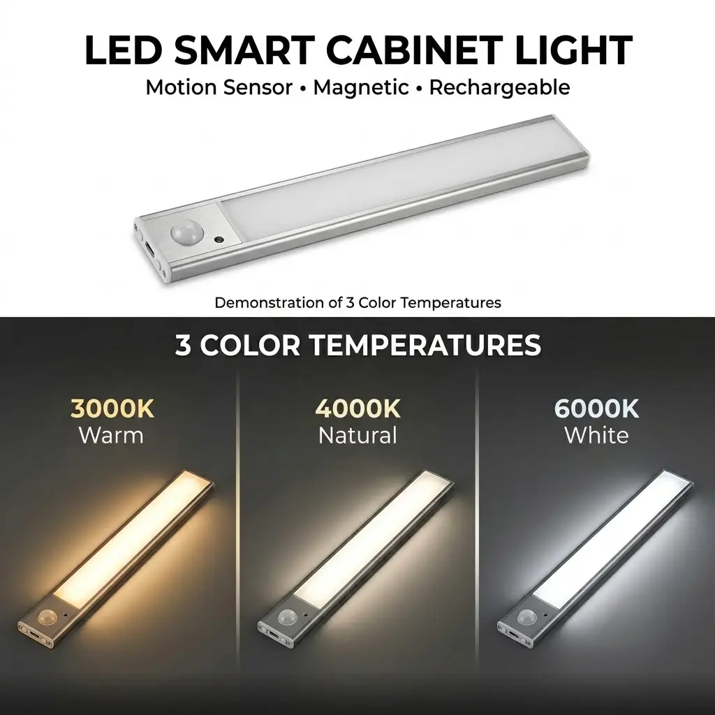 Luz magnética recargable con sensor de movimiento: encendido automático y montaje sin taladro para cocina o dormitorio