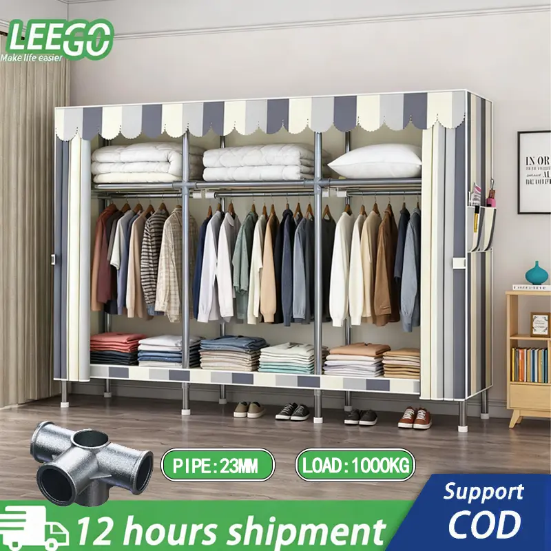 leego 23mm Alloy Cloth Wardrobe with Thickened All-Steel Frame, Easy-Assembly Storage for Bedrooms and Rental Rooms