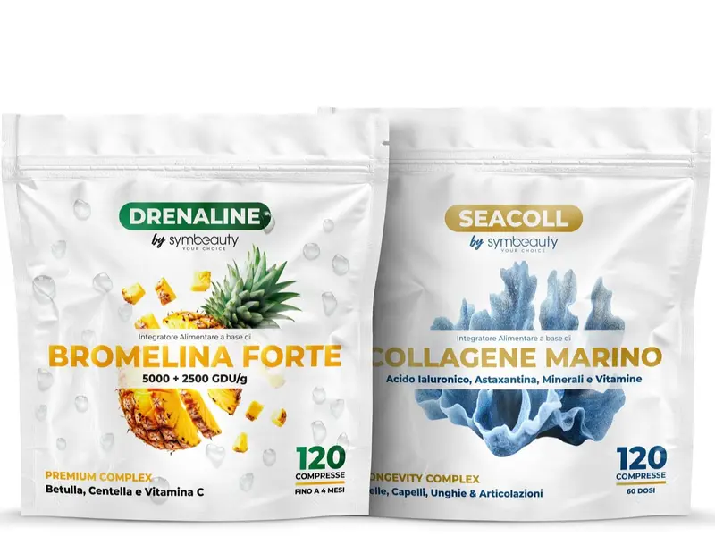 Combo PERFECT SKIN: DRENALINE Bromelina Forte + SEACOLL Collagene Marino con Vitamine e Antiossidanti