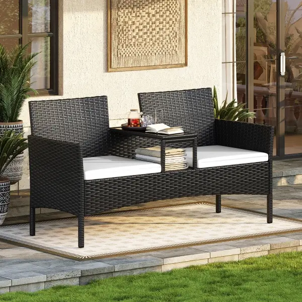 Aoxun Extra-Wide Two-Seater Outdoor Rattan Garden Bench