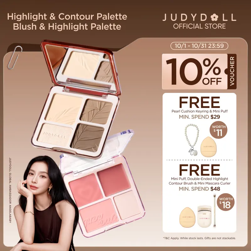 JUDYDOLL 9g Highlight and Contour or Blush and Highlight Palette, Natural Cool and Warm Tones, All-in-One Makeup Palette, Local Delivery