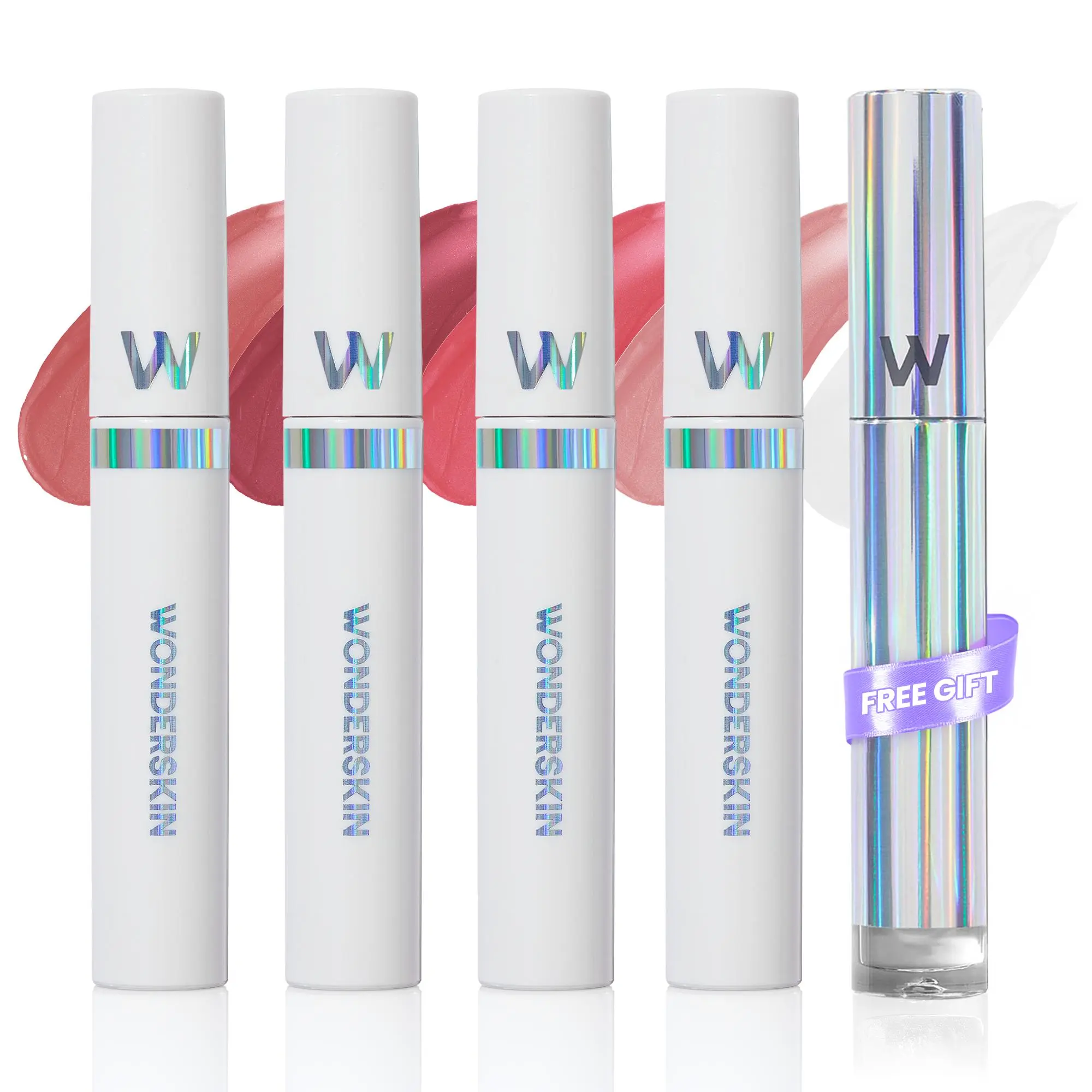 Coffret Wonderskin Icons – 4 masques teintés pour les lèvres best-sellers (Whimsical, Charming, Lovely, XOXO), couleur longue tenue sans décoloration + gloss de finition OFFERT