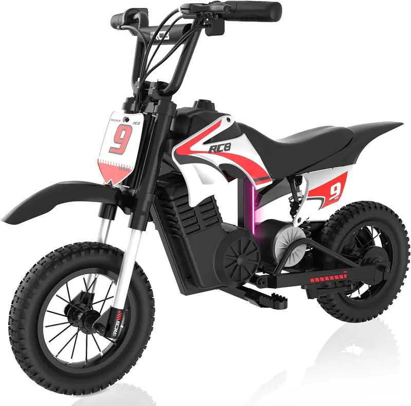 RCB R9X Pro 儿童电动越野摩托车，10/15/25km/h，续航16km，带车灯及双减震，12英寸，适合4岁以上