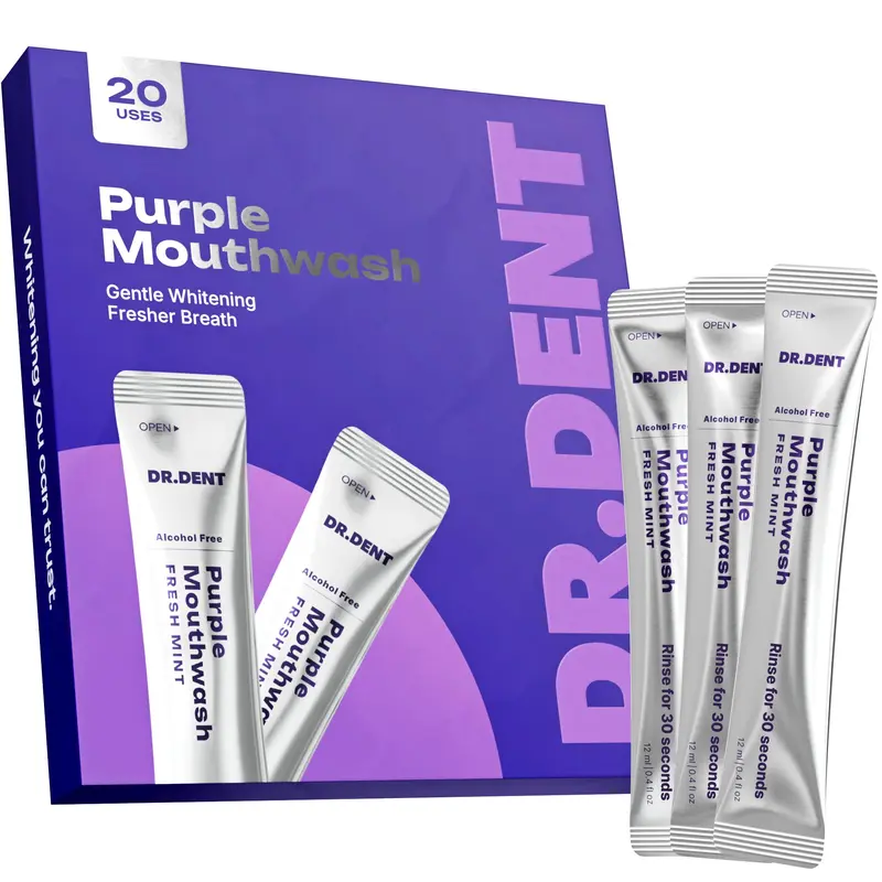 DR.DENT Purple Mouthwash – 20 Sachets per Pack – Peroxide-Free, Alcohol-Free, Vegan Mint Flavour