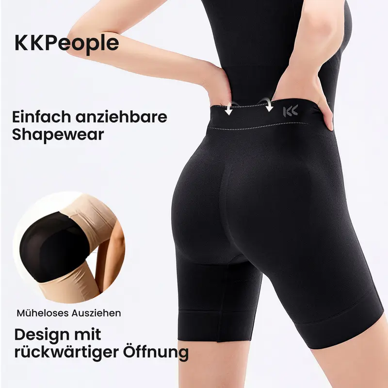 KKpeople EasySlide Women's High-Waist Shapewear Bodysuit with Tummy Control, Butt-Lifting Design, Pull-Down Back Opening, Flexible Back Boning and Cotton Gusset for Everyday and Postpartum Wear