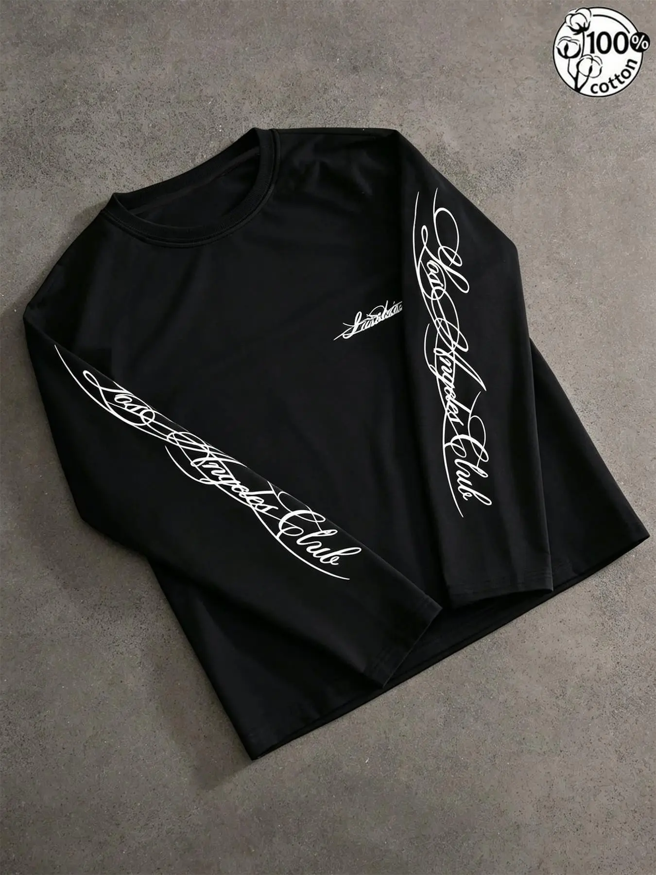Unisex 100% Cotton Multi-Color Vertical Sleeve Script Lettering Long Sleeve Tee Mini Chest Logo Chicano American Streetwear Oversized Casual Top