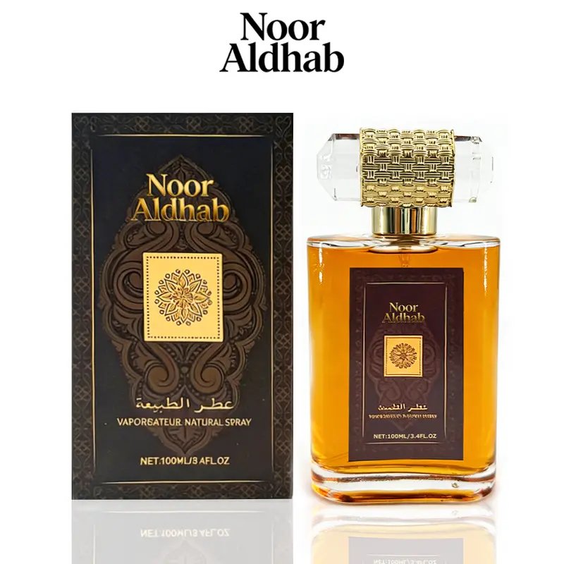 Noor Aldhab Arabic Oriental Men's Perfume with Sandalwood, Middle Eastern Incense Wood and Amber, Gold Cap, Gift Option