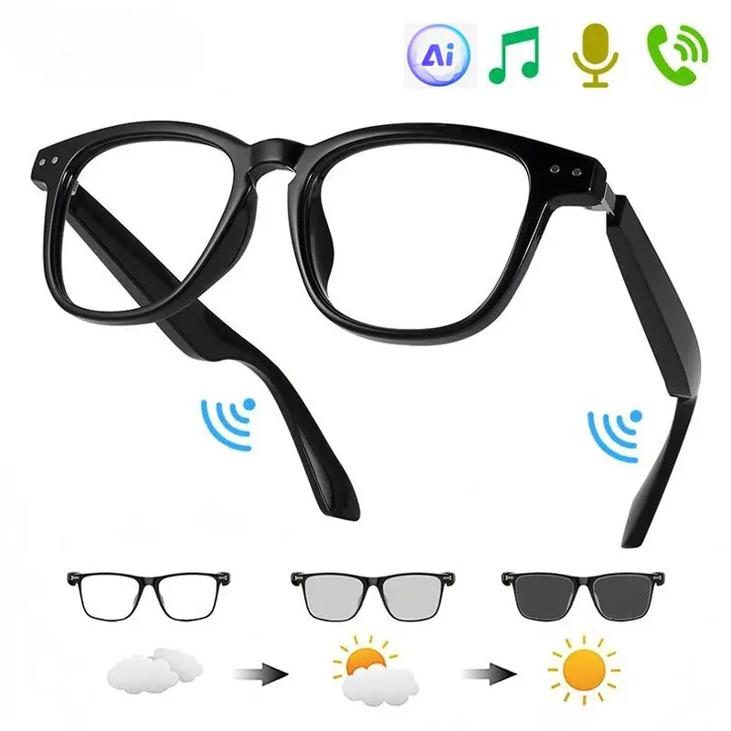 Lunettes audio connectées de dernière génération avec haut-parleur Bluetooth, verres photochromiques, commande vocale et design ouvert, idée cadeau