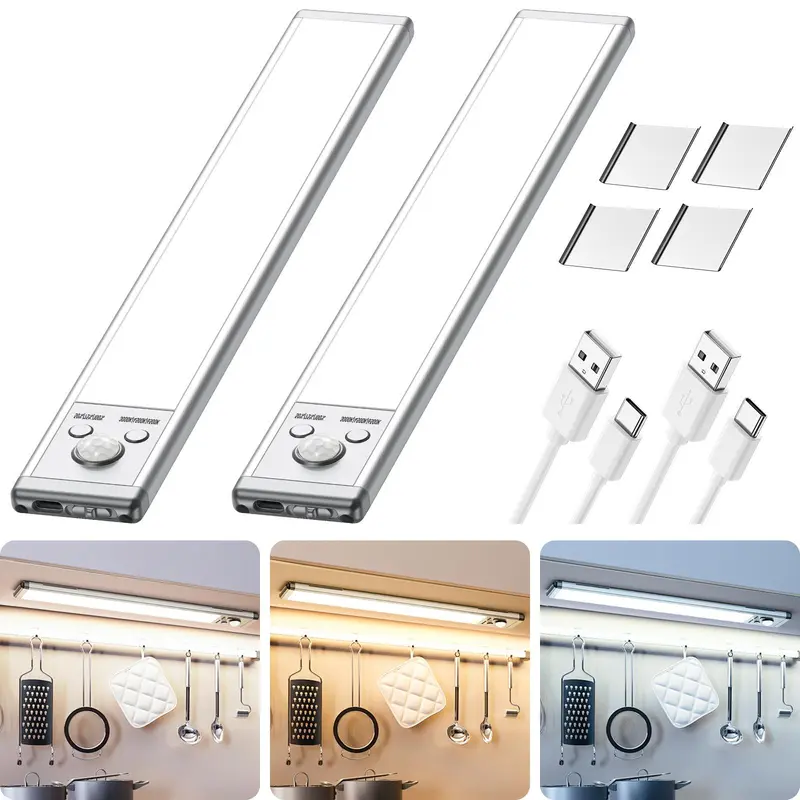 Unterbauleuchten, Nachtlicht mit Bewegungssensor für den Innenbereich, 1500 mAh USB‑aufladbares Licht, dimmbare Leuchten mit magnetischer Montage für Küche, Kleiderschrank, Vorratsraum, Schrank, Badezimmer, Treppen, Spülenschrank, Garage