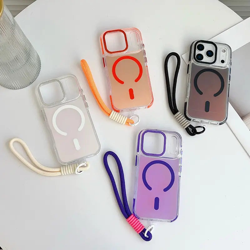 Mediatech Cover Magnetica Compatibile MagSafe con Laccetto da Polso per iPhone | Custodia Trasparente Antiurto con Bordi Rinforzati - CS13