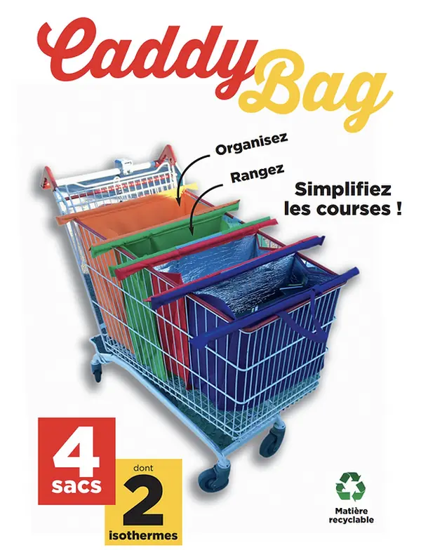4er-Set Einkaufswagen-Taschen – 2 klassische und 2 isolierte Taschen – wiederverwendbar und farbenfroh