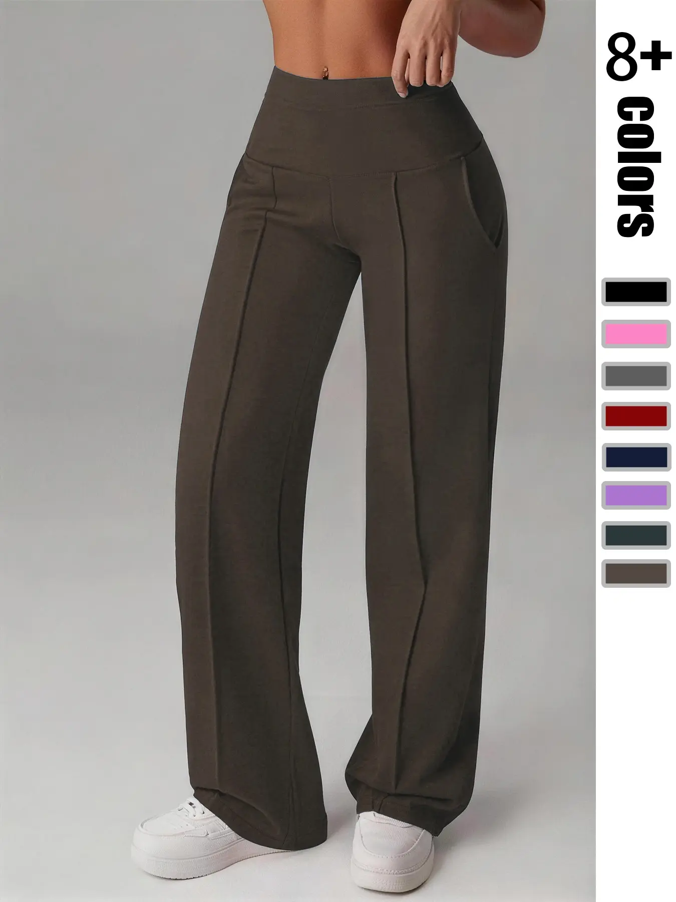 Pantalones deportivos de yoga para mujer, tiro alto, cintura elástica, pierna ancha y bolsillos, para gimnasio y running, todas las temporadas