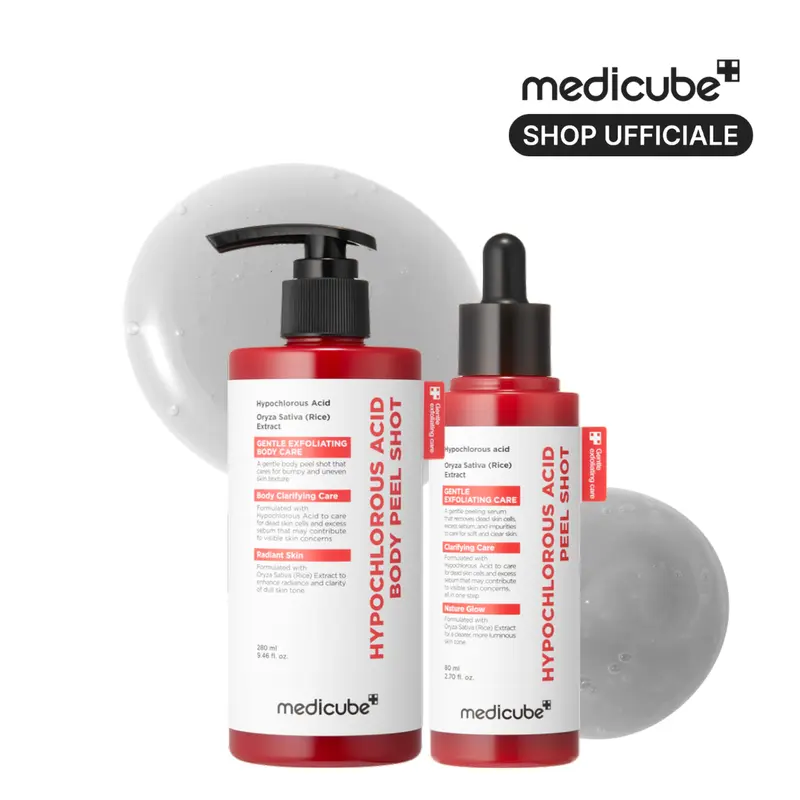 [medicube 공식] 듀오 라이스 필 샷, 얼굴·바디용 하이포클로러스산 필링 세럼, 각질·모공 케어, 쌀 추출물·하이포클로러스산·판테놀 함유, 보습 및 매끄러운 피부 케어