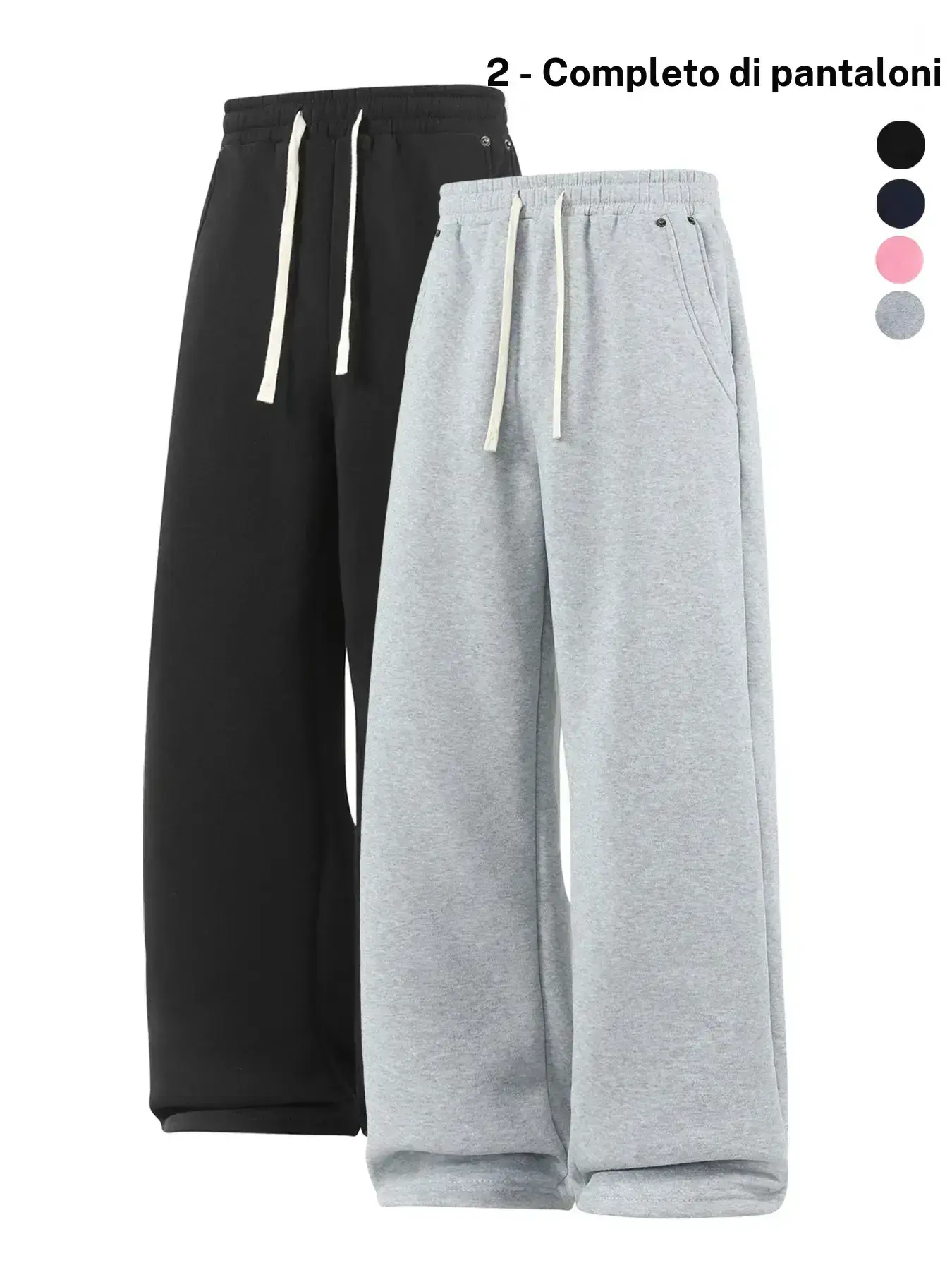Men's Plain Casual Sweatpants, Fleece Lined, Drawstring Waist, Loose Fit, Oversized Fit, Street Style, Side Pockets with Rivets, Fall & Winter