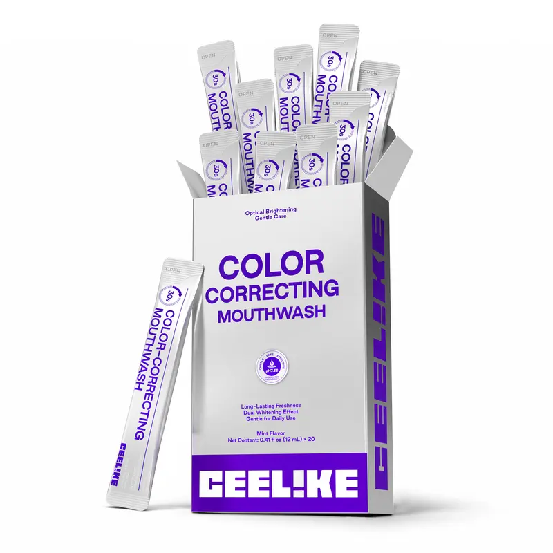 CEELIKE Color-Correcting Mint Mouthwash, 20 Sticks × 12ml