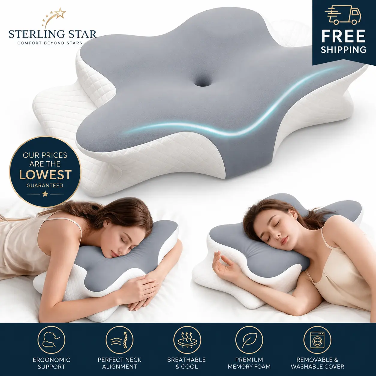 Premium Memory-Foam Contour Pillow with Washable Cover, Ergonomic Neck Support and Breathable Comfort for Side, Back and Stomach Sleepers