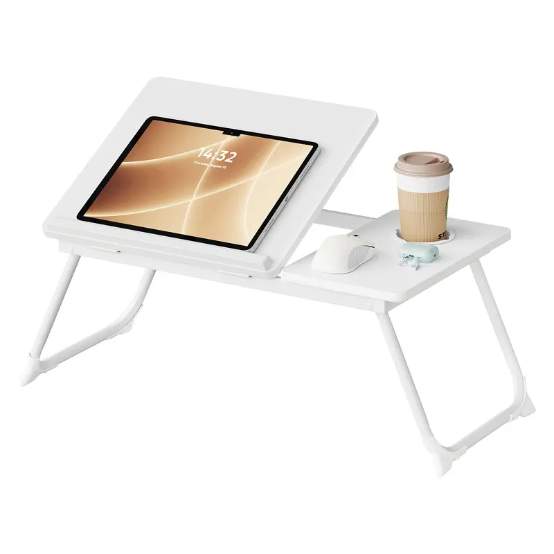 WOLTU Folding Bed and Laptop Tray with Adjustable Angle and Cup Holder for Working, Reading or Breakfast, White, Pink or Sky Blue