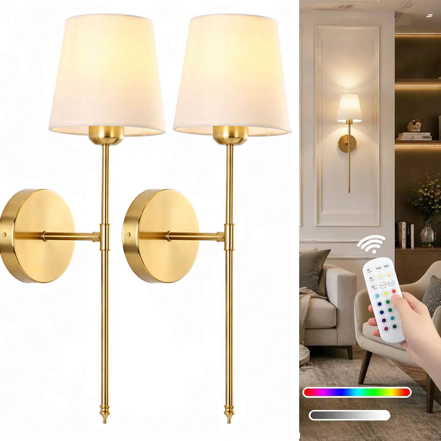 Wireless Battery-Powered Wall Lamps with Remote Control, Rechargeable Multicolor Bulbs for Bedrooms, Living Rooms and Hallways