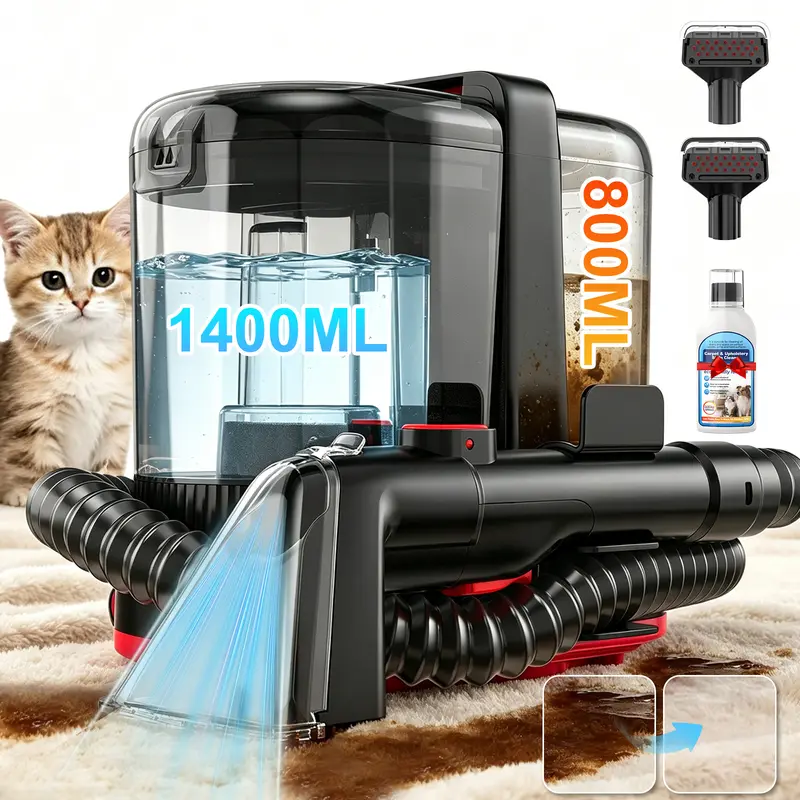 VacniQ C2 pulitore per tappeti e tessuti, potente aspirazione da 25 kPa, spruzzo e aspirazione in un unico passaggio, pulitore portatile a umido/asciutto per tappeti, divani, tende e materassi per uso domestico