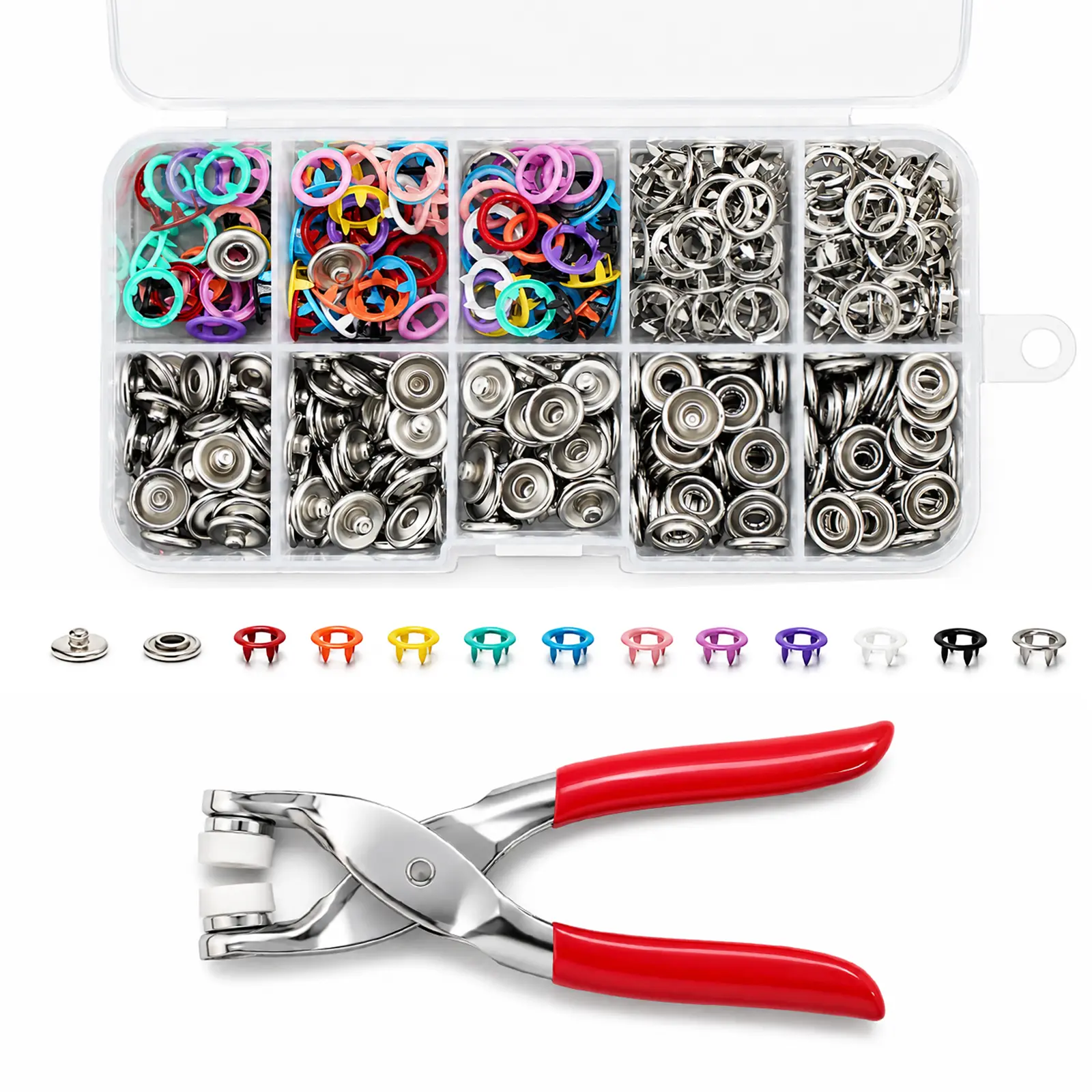 SOPAMI Heavy-Duty Snap Fastener Kit with Pliers, Metal Press Studs for Clothing Repair, Sewing and Craft Projects