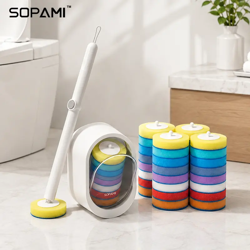 SOPAMI, juego de cepillo desechable para inodoro con cabezales de repuesto de colores, cepillo higiénico para baño sin contacto, práctico y fácil de mantener