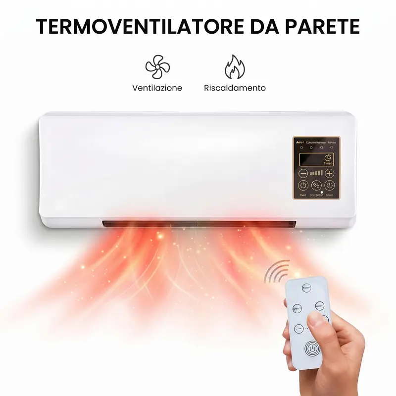 TokoShop FH-302 elektrischer Wandheizlüfter mit Fernbedienung und LED Display, Heiz und Lüftungsmodus, 6 Stunden Timer, leise, für Zimmer, Büros und kleine Räume