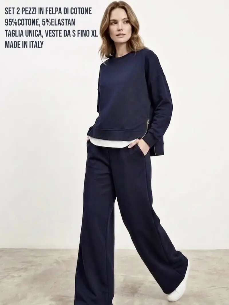 MINIX-COMPLETO SOFIA IN FELPA DI COTONE[Made In Italy]TAGLIA UNICA VESTE DA S FINO XL