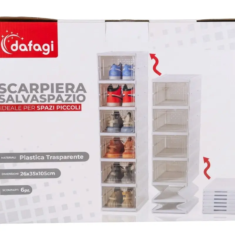 Sapateira dobrável com 6 compartimentos, transparente, compacta e à prova de poeira