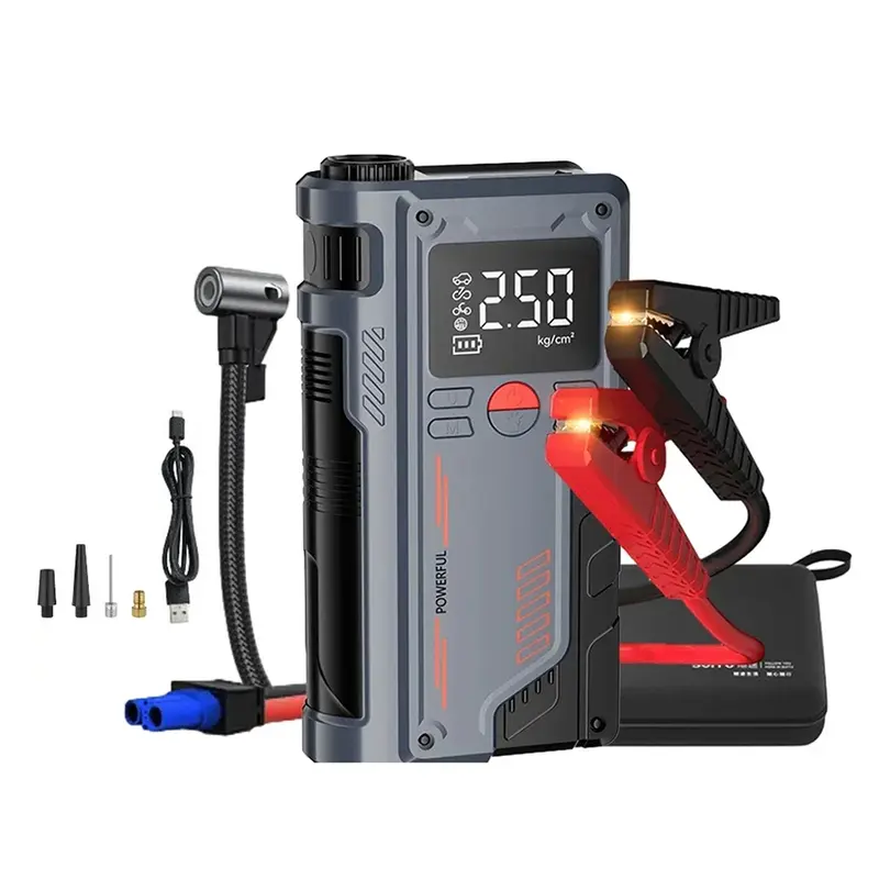 4‑in‑1 Auto‑Starthilfe 1000A, 8000mAh Notstromquelle mit 150PSI Digital‑Reifenfüller, Multifunktionales Auto‑Notfallgerät für 24/7 Pannenhilfe im Straßenverkehr