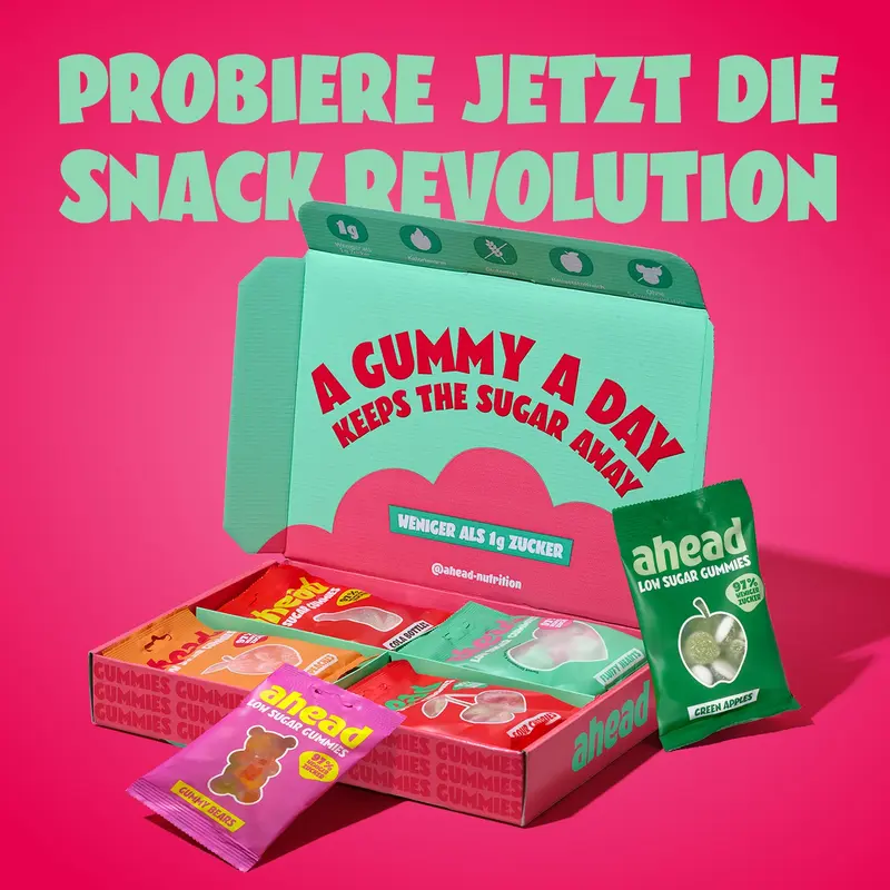 ahead Gummies Paket Coba 2 x 6 Varian, 12 x 50 g | 1 g Gula dan 79 kkal per Bungkus | Permen Gummy Bebas Gula