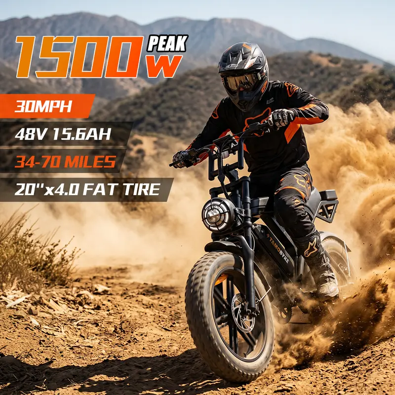 V20/V20Pro Moped-Style Electric Bike, 1500W/2000W, 30 mph/34 mph Top Speed, 34–80 Miles PAS Range, 48V 15.6Ah/20.8Ah Battery, 20 in Fat Tyres, UL Safety Certified