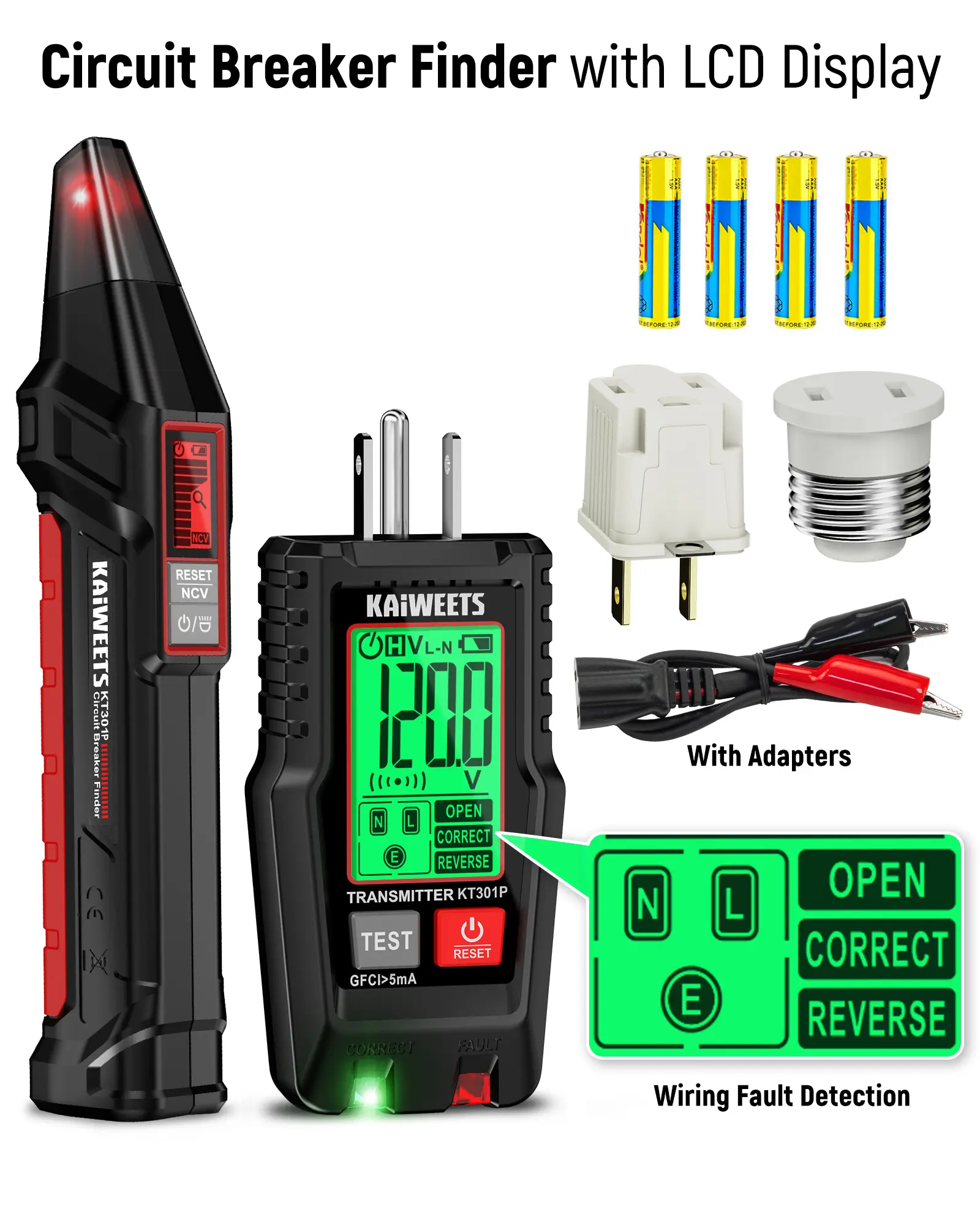 KAIWEETS AC Circuit Breaker Finder Tool with Alert LCD Display, 2-Piece Set Electric Tester and Voltage Tester with Transmitter and Receiver, NCV Function & Flashlight, Non-Contact Cable Tester and Integrated GFCI Outlet Tester, Tool Kit summervibes