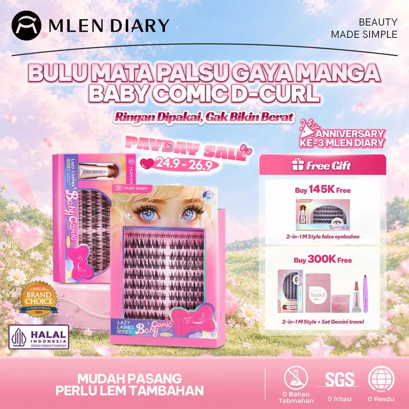 Faux cils individuels réutilisables MLEN DIARY MANGA=Baby Comic, courbure D, longueur 10-14mm