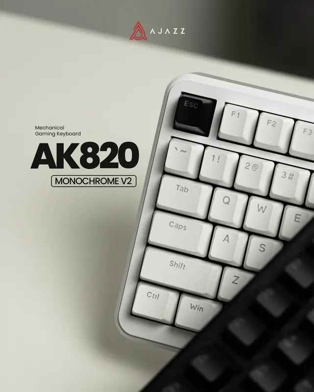 Ajazz AK820 Monochrome V2 75% ゲーミングメカニカルキーボード｜ガスケットマウント・ホットスワップ対応